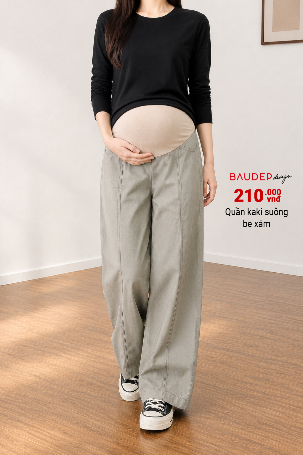 Quần bầu kaki suông màu be xám