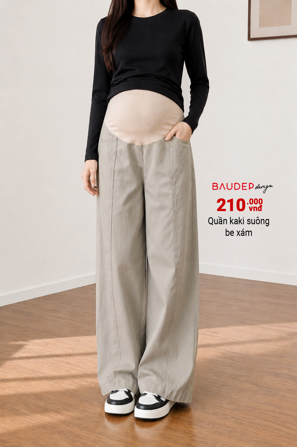 Quần bầu kaki suông màu be xám