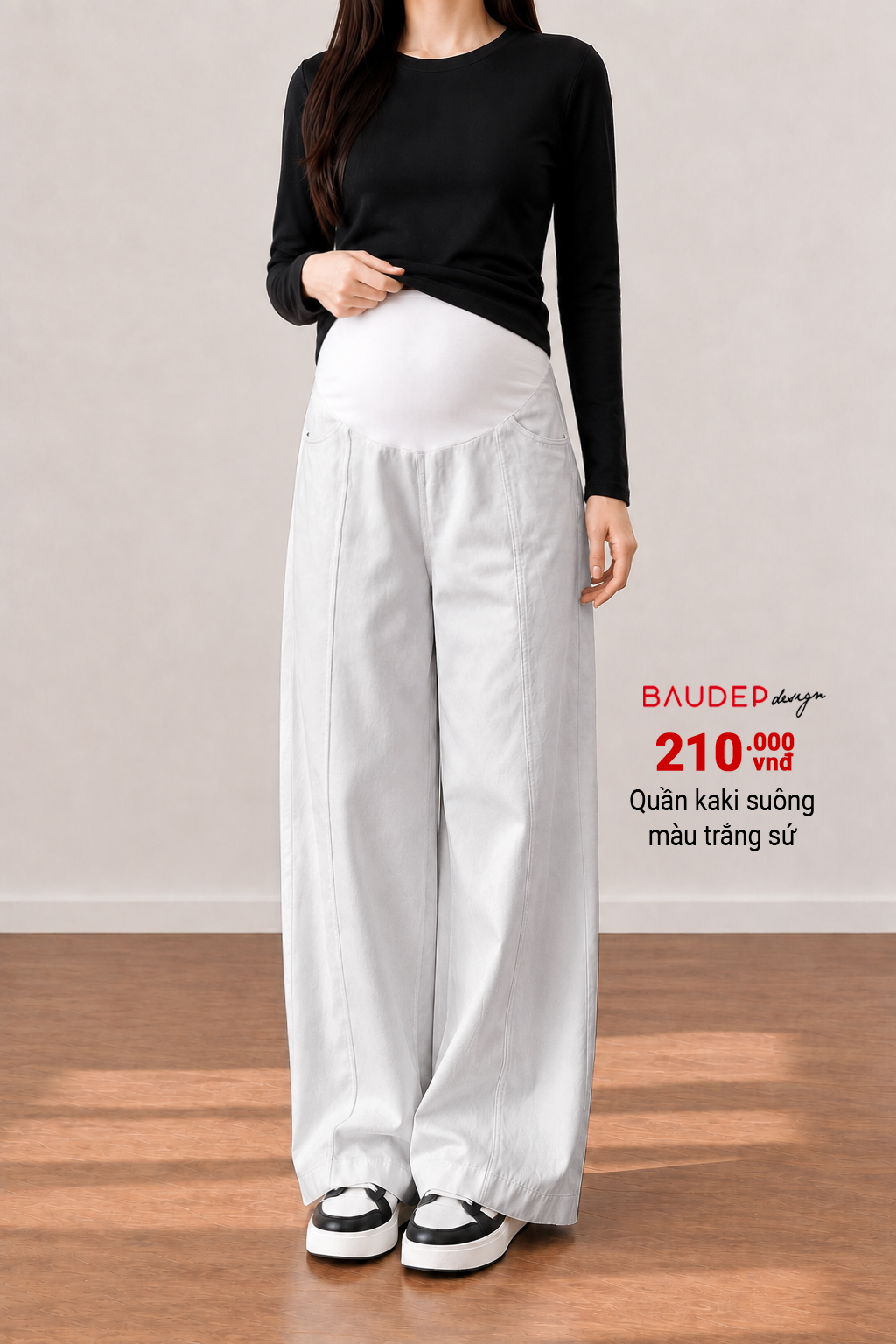 Quần bầu kaki suông màu trắng sứ