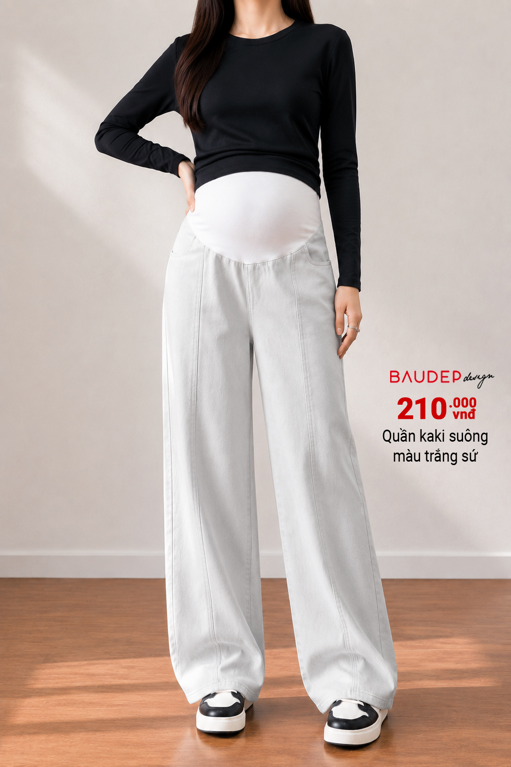 Quần bầu kaki suông màu trắng sứ