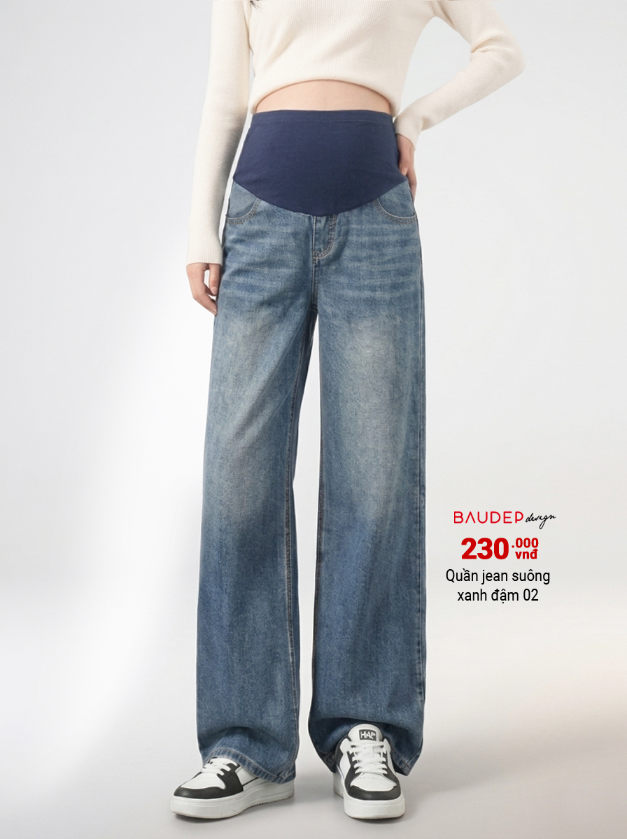 Quần jean bầu suông xanh đậm 02