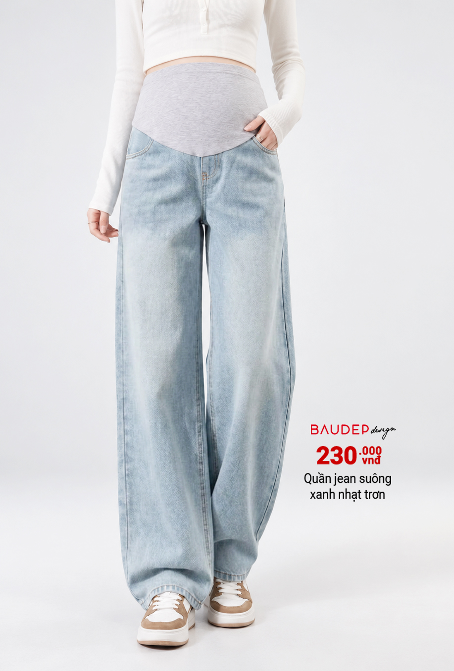 Quần jean bầu suông xanh nhạt hottrend