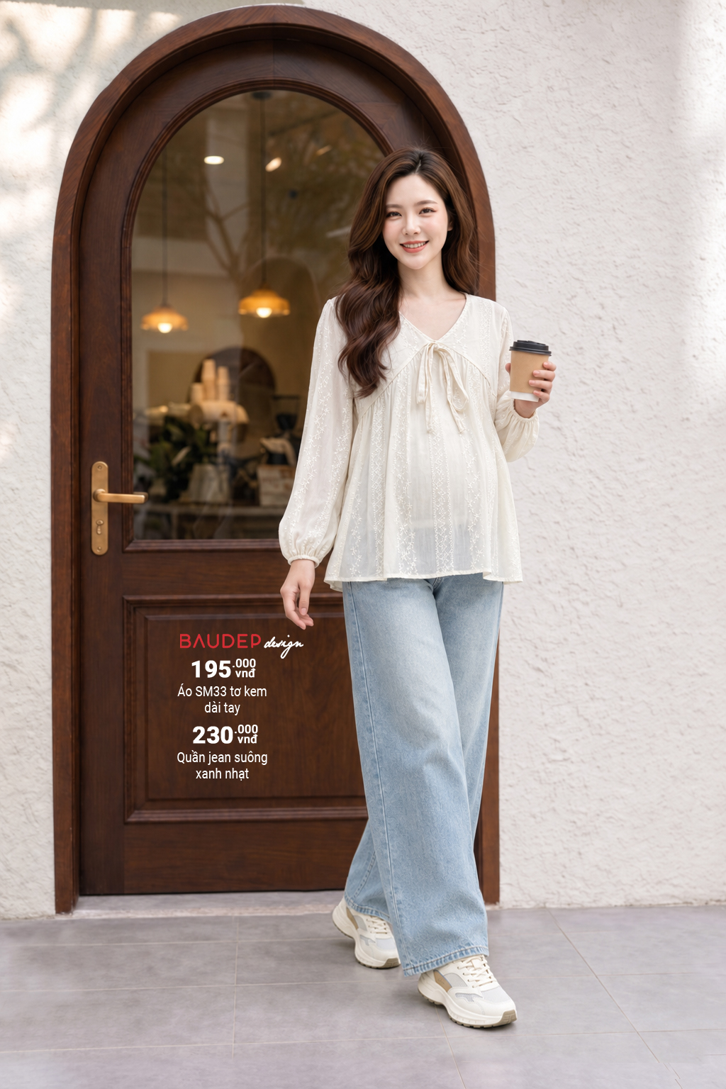 Áo bầu SM33 tơ kem dài tay