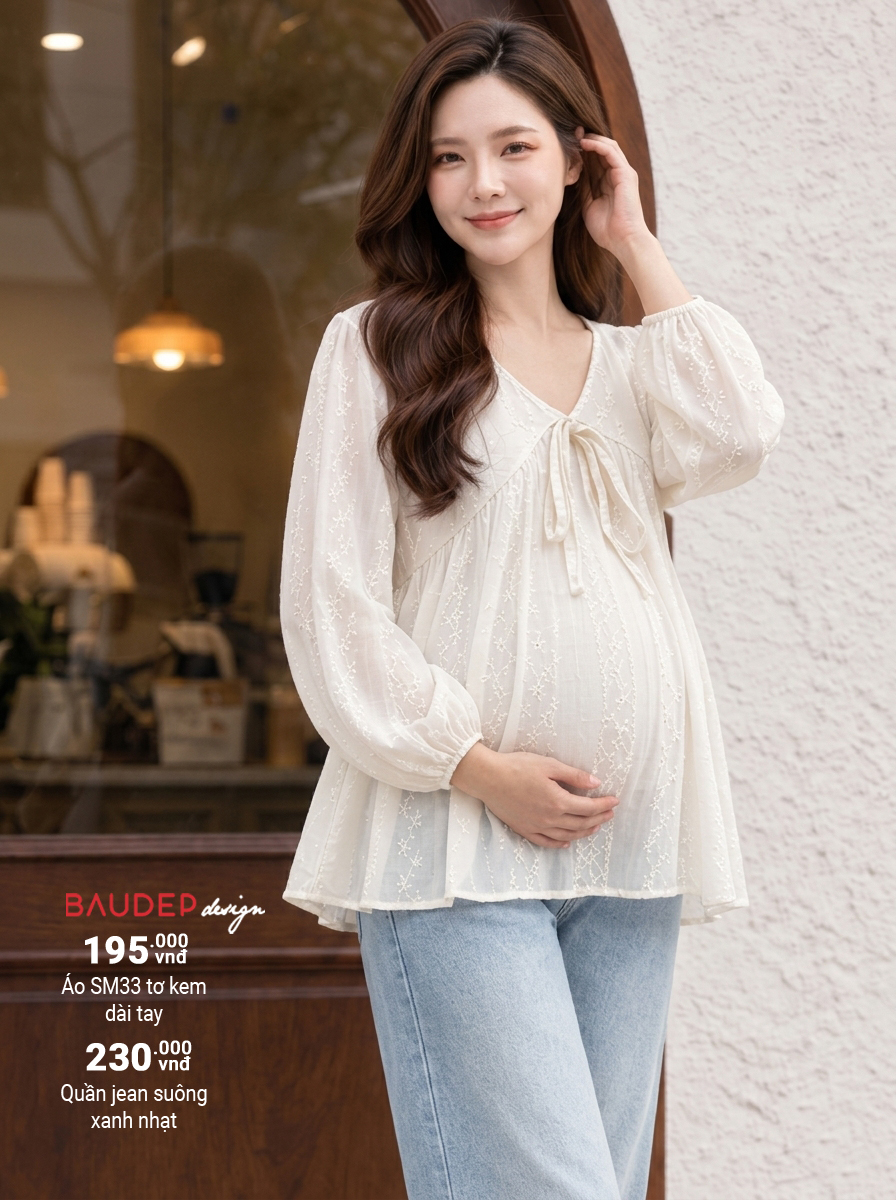 Áo bầu SM33 tơ kem dài tay