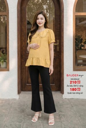 Áo bầu công sở trắng, áo bầu đẹp, áo bầu suông, áo sơ mi bầu,