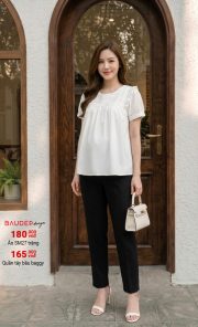 Áo bầu công sở trắng, áo bầu đẹp, áo bầu suông, áo sơ mi bầu,