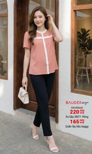 Áo bầu công sở trắng, áo bầu đẹp, áo bầu suông, áo sơ mi bầu,