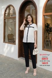 Áo bầu công sở trắng, áo bầu đẹp, áo bầu suông, áo sơ mi bầu,