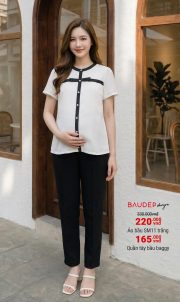 Áo bầu công sở trắng, áo bầu đẹp, áo bầu suông, áo sơ mi bầu,