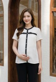 Áo bầu công sở trắng, áo bầu đẹp, áo bầu suông, áo sơ mi bầu,