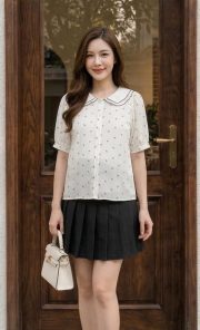 Áo bầu công sở trắng, áo bầu đẹp, áo bầu suông, áo sơ mi bầu,