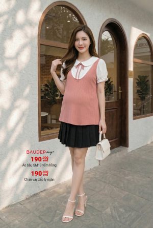 Áo bầu công sở trắng, áo bầu đẹp, áo bầu suông, áo sơ mi bầu,