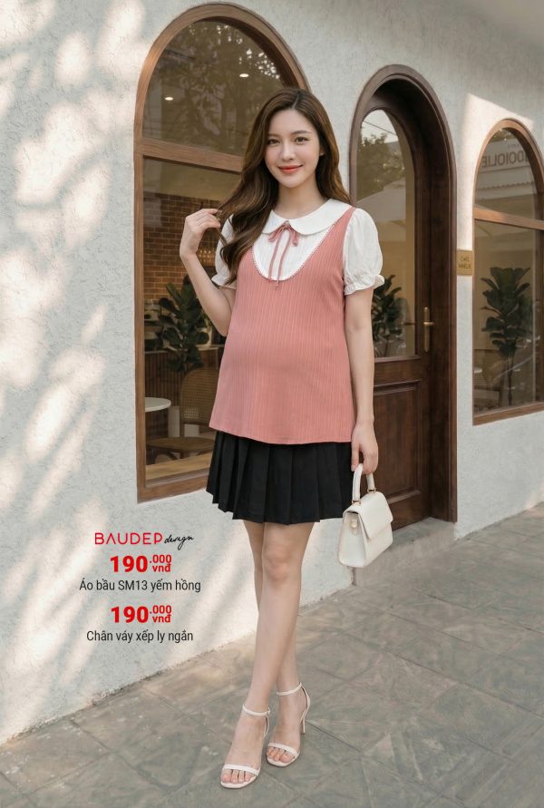 Áo bầu công sở trắng, áo bầu đẹp, áo bầu suông, áo sơ mi bầu,