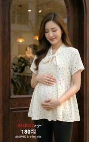 Áo bầu công sở trắng, áo bầu đẹp, áo bầu suông, áo sơ mi bầu,