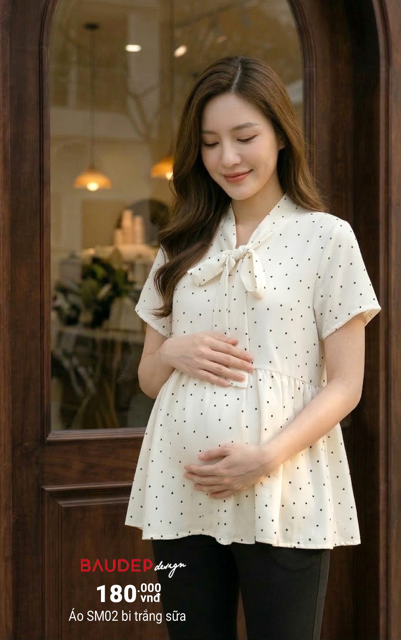 Áo bầu công sở trắng, áo bầu đẹp, áo bầu suông, áo sơ mi bầu,