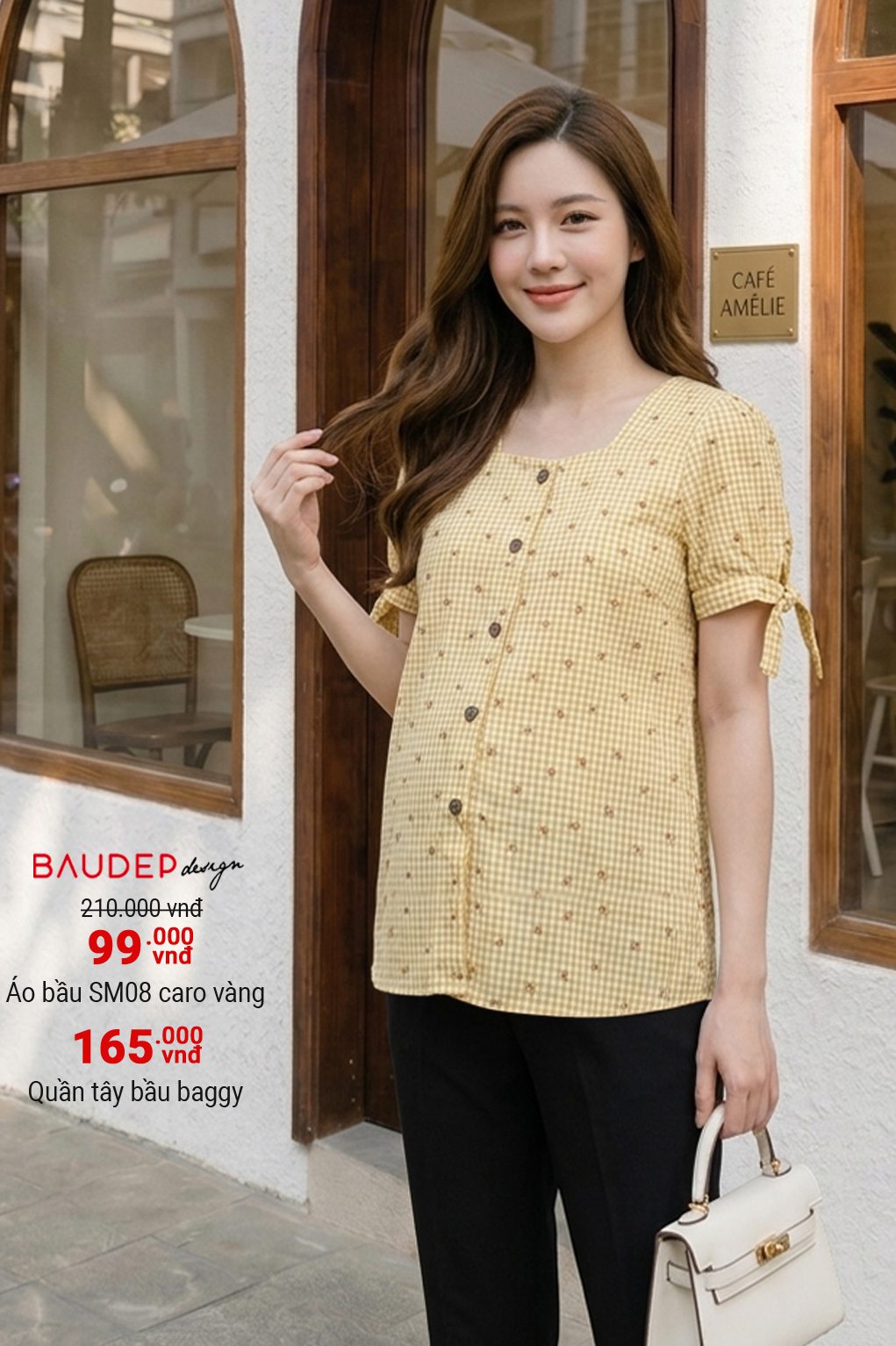 Áo bầu công sở trắng, áo bầu đẹp, áo bầu suông, áo sơ mi bầu,